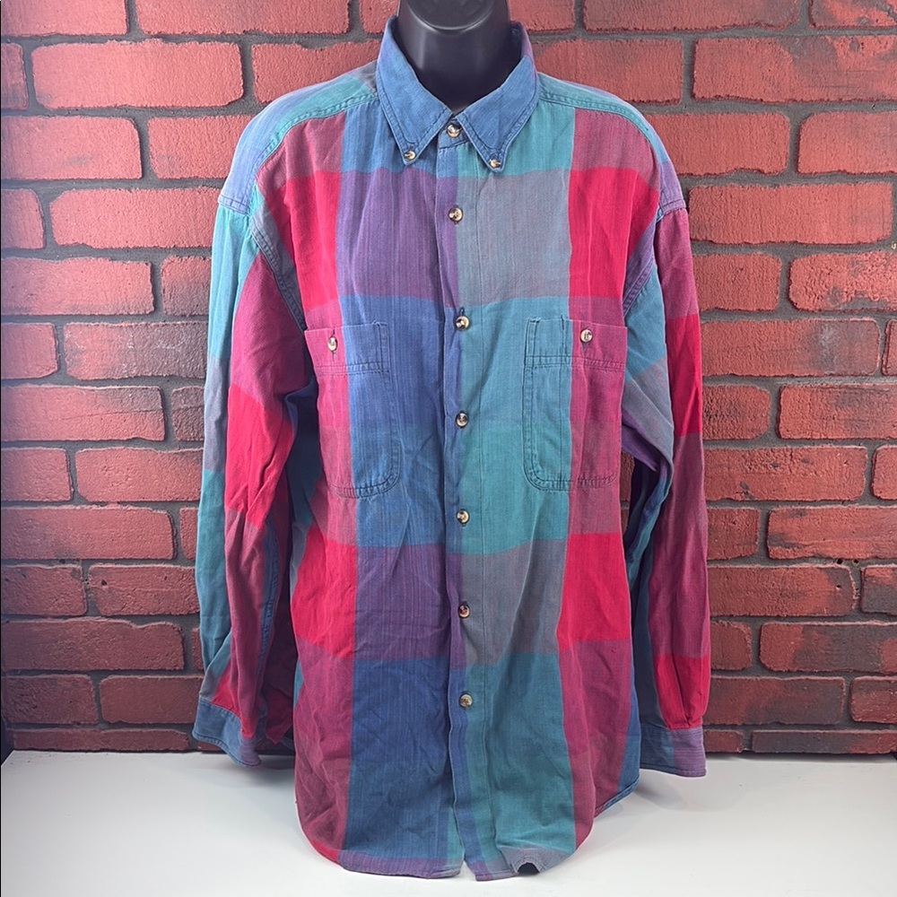 American Blue Shirt Womens Large Checkered‎ Button Down